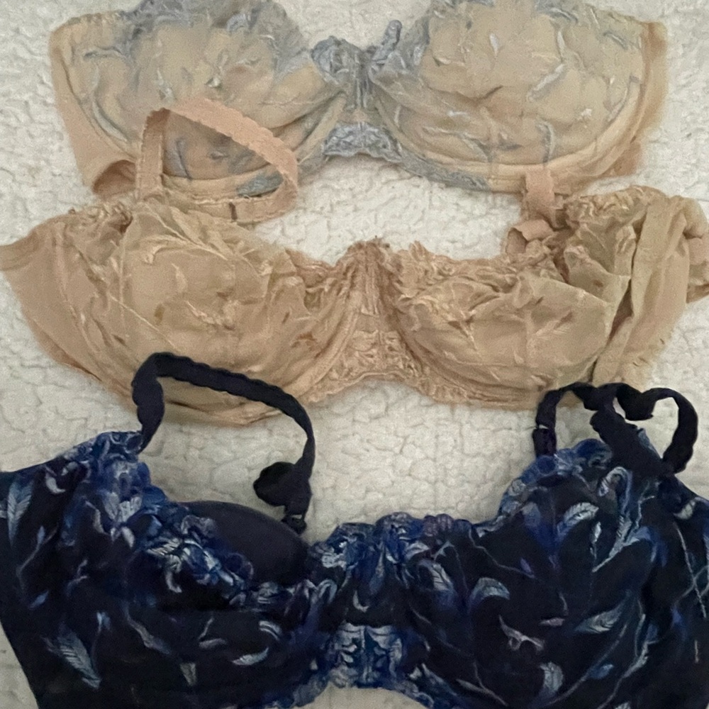 Victoria's Secret Blue and Cream Lace Bras